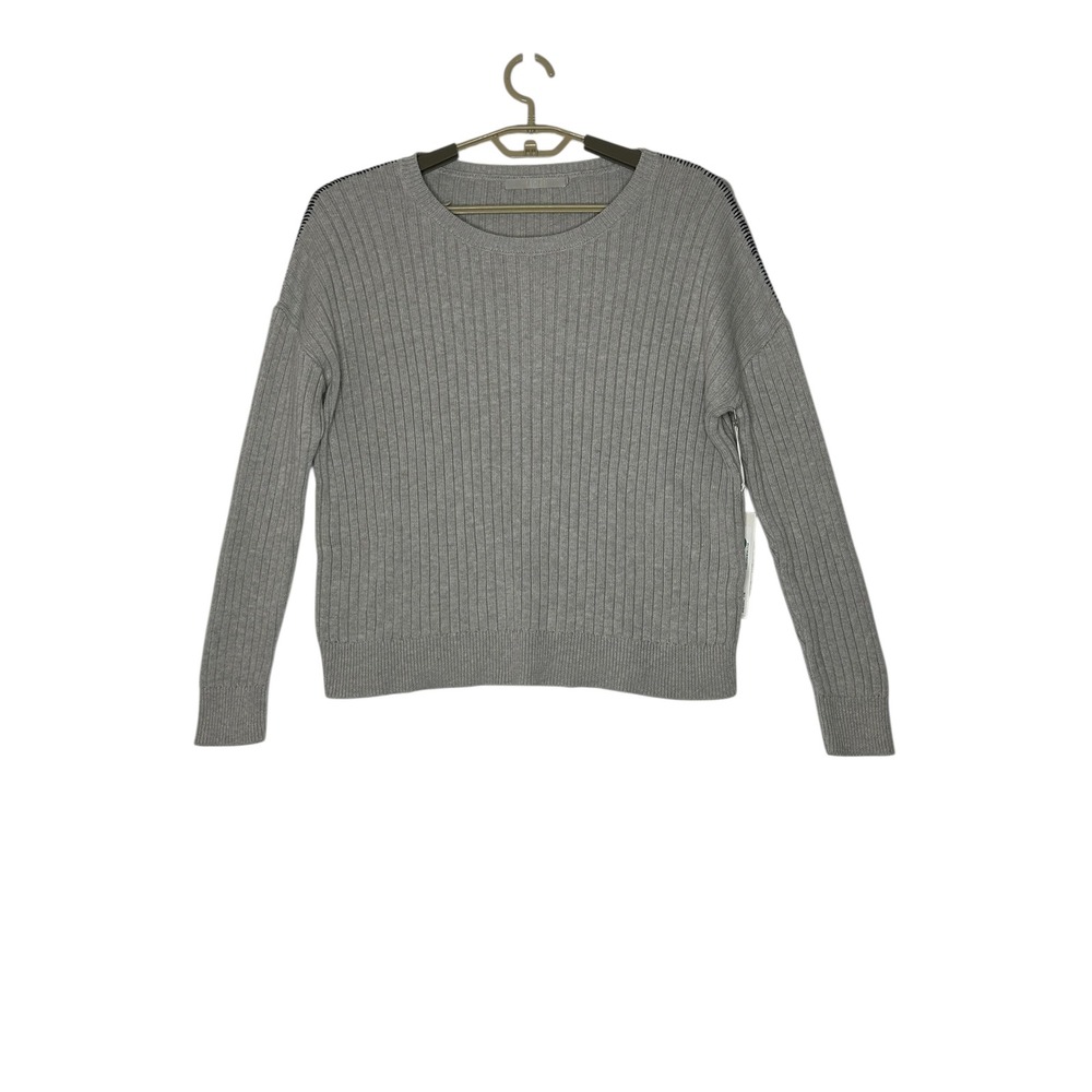 One Grey Day Womens Ribbed Knit Sweater Crewneck Pullover Heather Gray NWT‎